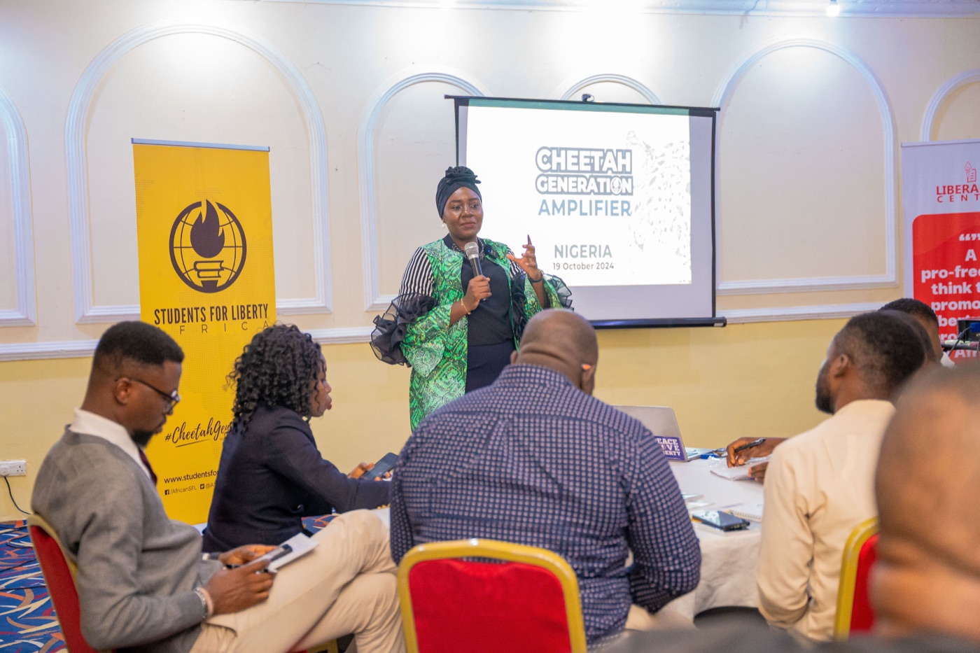 A Students for Liberty Africa partner leading a Cheetah Generation Amplifier event in Nigeria — Atlas Network's global movement in action